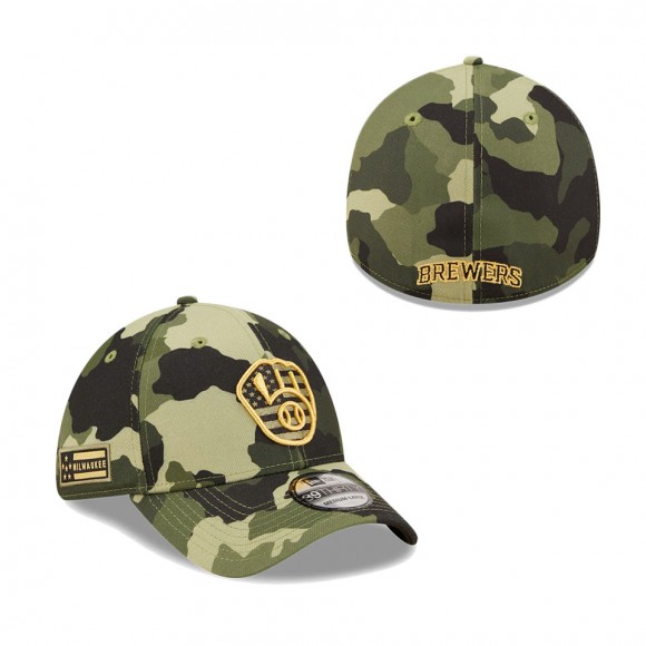 Milwaukee Brewers New Era Camo 2022 Armed Forces Day 39THIRTY Flex Hat