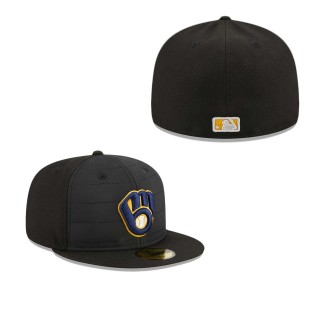Milwaukee Brewers Quilt Fitted Hat Black