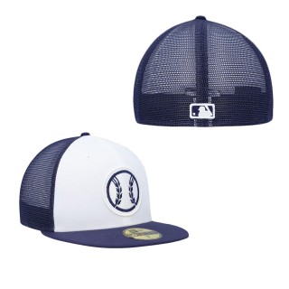 Milwaukee Brewers White Navy 2023 On-Field Batting Practice 59FIFTY Fitted Hat