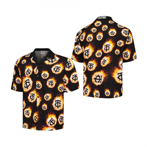 Minnesota Twins PLEASURES Black Flame Fireball Button-Up Shirt