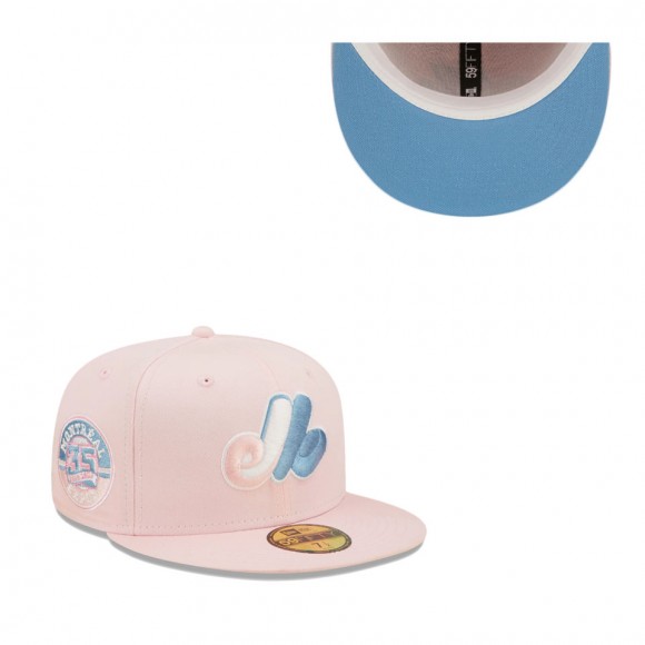 Men's Montreal Expos Pink Sky Blue 35th Anniversary Cooperstown Collection Undervisor 59FIFTY Fitted Hat