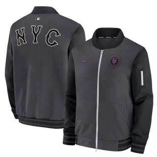 New York Mets Charcoal 2024 City Connect Game Time Full-Zip Bomber Jacket