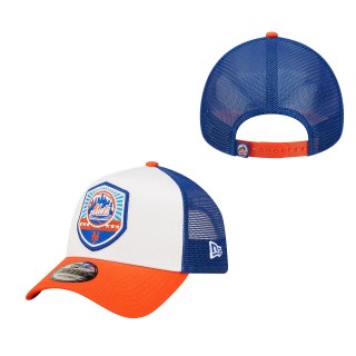 New York Mets White Orange Fresh A-Frame 9FORTY Trucker Snapback Hat