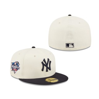 Men's New York Yankees White Navy Cooperstown Collection 2000 World Series Chrome 59FIFTY Fitted Hat