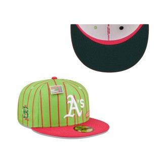 Oakland Athletics Pink Green MLB x Big League Chew Wild Pitch Watermelon Flavor Pack 59FIFTY Fitted Hat