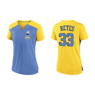 Pablo Reyes Women's Brewers Powder Blue Gold 2022 City Connect Exceed Boxy V-Neck T-Shirt