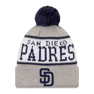 San Diego Padres Gray Stripe Cuffed Knit Hat with Pom