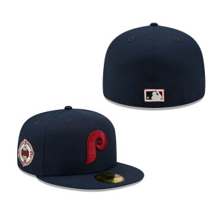 Philadelphia Phillies Cooperstown Collection 100th Anniversary Patch 59FIFTY Fitted Hat Navy