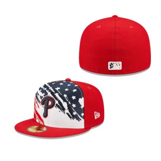 Men's Philadelphia Phillies Red 2022 4th of July Independence Day On-Field 59FIFTY Fitted Hat