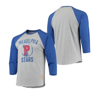 Philadelphia Stars Stitches Negro League Wordmark Raglan 3-4-Sleeve T-Shirt Heathered Gray Royal