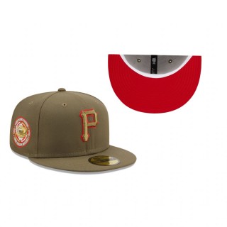 Pittsburgh Pirates Olive Three Rivers Stadium Three Golden Decades Scarlet Undervisor 59FIFTY Hat