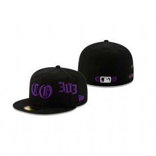 Rockies Stamped Script Black 59FIFTY Fitted Hat