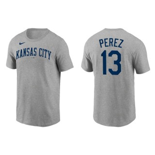 Salvador Perez Kansas City Royals Gray Team Wordmark T-Shirt