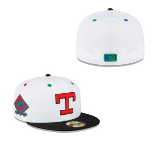 Men's Texas Rangers White Black Final Season at Arlington Stadium Primary Eye 59FIFTY Fitted Hat