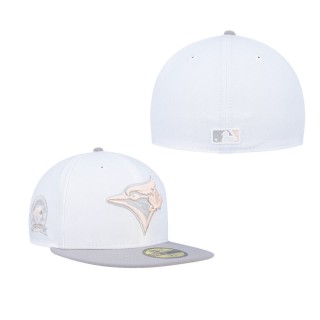 Men's Toronto Blue Jays White Gray 40th Anniversary Side Patch Peach Undervisor 59FIFTY Fitted Hat