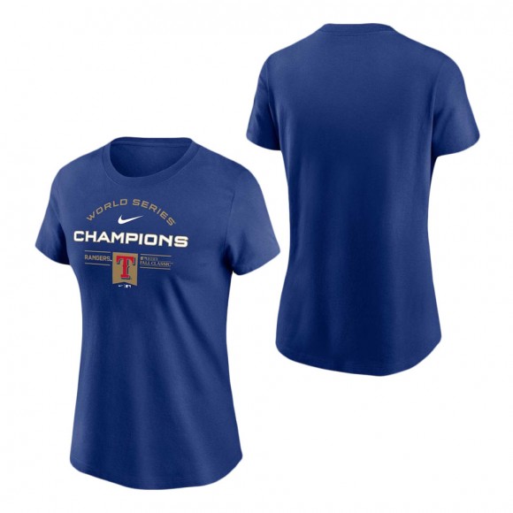 Women's Texas Rangers Royal 2023 World Series Champions Team Logo Lockup T-Shirt