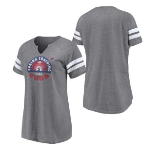 Women's Chicago Cubs Heathered Gray 2022 MLB Spring Training Cactus League Spring Retro Raglan Tri-Blend Notch Neck T-Shirt