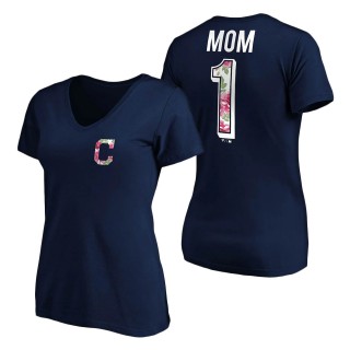 Women's Cleveland Indians Navy Mother's Day Logo V-Neck T-Shirt