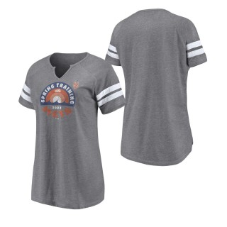 Women's New York Mets Heathered Gray 2022 MLB Spring Training Grapefruit League Spring Retro Raglan Tri-Blend Notch Neck T-Shirt