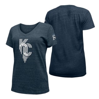 Women's Kansas City Royals Heathered Navy 2022 City Connect Cap Logo V-Neck T-Shirt