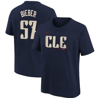 Youth Cleveland Guardians Shane Bieber Navy 2024 City Connect Name & Number T-Shirt
