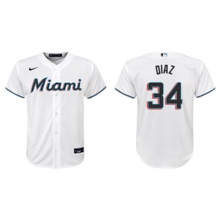 Youth Marlins Lewin Diaz White Replica Home Jersey