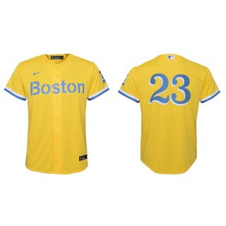 Youth Red Sox Travis Shaw Gold Light Blue 2021 City Connect Replica Jersey
